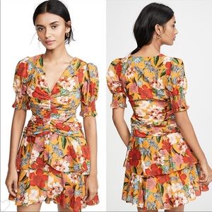 NWOT NICHOLAS Puff Sleeve Pintuck Dress in Tangerine Multi